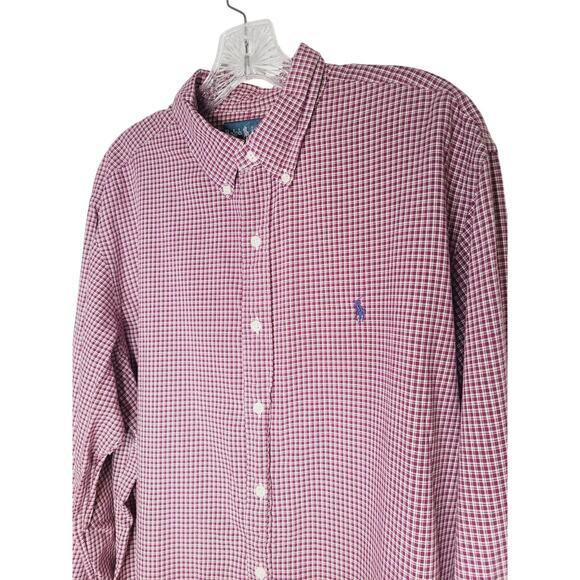Ralph Lauren Mens XL Classic Fit Button-Down Long Sleeve Maroon Plaid Shirt - Picture 1 of 9